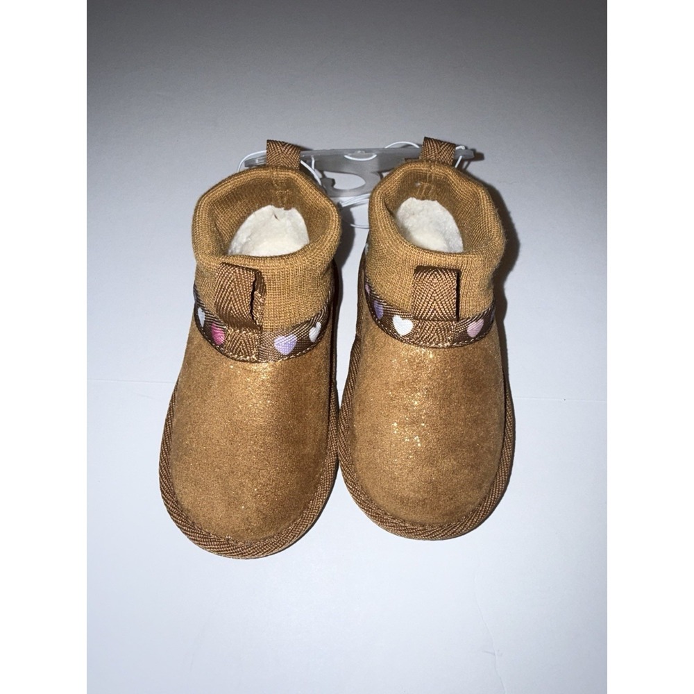 Pawz Baby Boots 5 Brown Sherpa Lined Cozy Slip On Heart Winter Snow Girls NWT